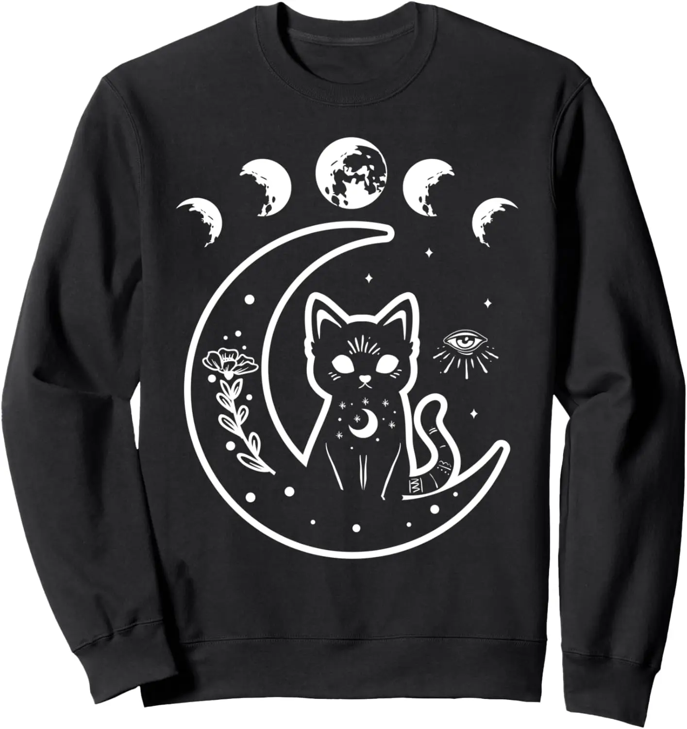 Sweat-shirt d'astronomie Boho Wicca, phases de lune célestes et chat mystique