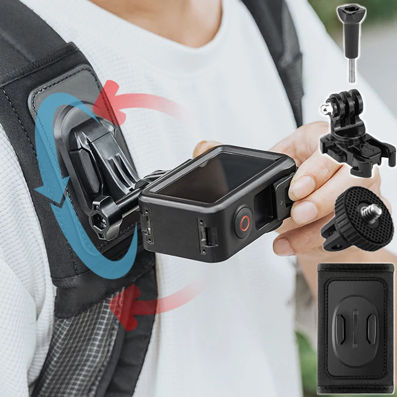 360 Rotation Bag Backpack Shoulder Strap Mount Holder for GoPro Hero 13 12 11 10 9 8 DJI Action 5 Pro 4 Insta360 X4 X3 Holders