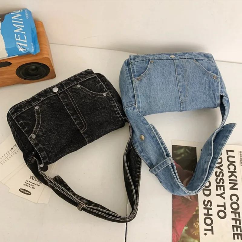 Women's One Shoulder Diagonal Straddle Bag Tote Bag Fashionable Denim Bag Solid Color Versatile Large Capacity Personalized