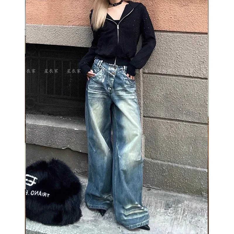 

Women'S Blue Y2k Jeans Harajuku Japanese 2000s Style 90s Aesthetic Baggy Denim Trousers Jean Pants Vintage Trashy Clothes 2024