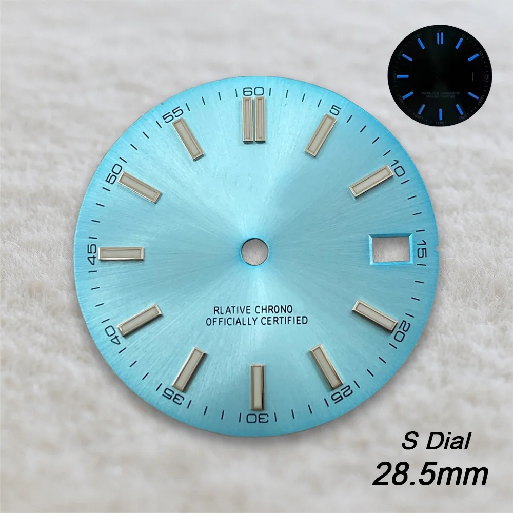 High Quality 28.5mm S Logo Sunray Dial Suitable For NH35/4R Japan Movement Blue Luminous Watch Modification Accessories