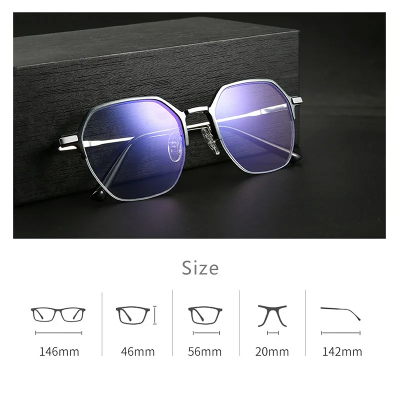 HDCRAFTER Polygon Pure Titanium Eye Glasses Frame Women Men Half Rim Computer Glasses Retro Myopia Optical Prescription Eyewear