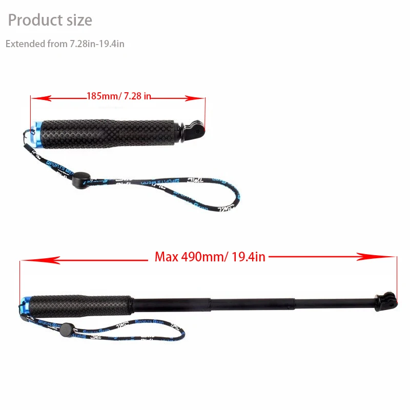Go Pro Аксессуары Водонепроницаемая 19 "алюминиевая палка для селфи для Gopro 11 10 9 8 7 6 5 Sj4000 Sj7 Yi 4K DJI OSMO H8 H9R EKEN