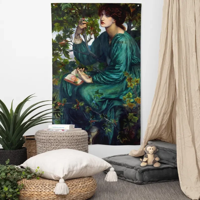 Pre-Raphaelite Art Banner Flag Tapestry, Romantic Victorian Painting Wall Hanging, Vintage Museum Decor For Bedroom House Dorm