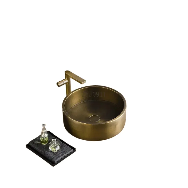 

Modern Creative Stainless Steel Bathroom Sinks Antique Copper Countertop Basin Household Balcony Single Basin Hotel Washbasin r