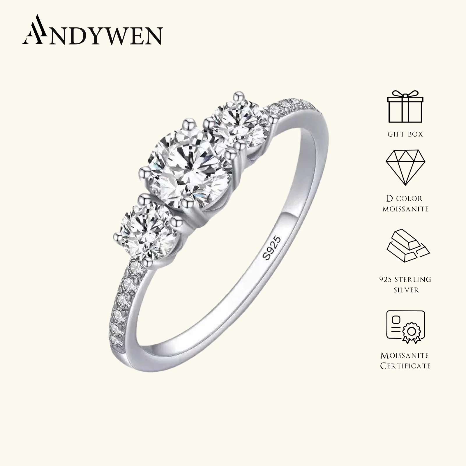 

ANDYWEN 1 карат Eternity D цвет кольцо с муассанитом стерлингового серебра 925 пробы роскошное обручальное кольцо обещанные кольца женские изящные ювелирные изделия подарок