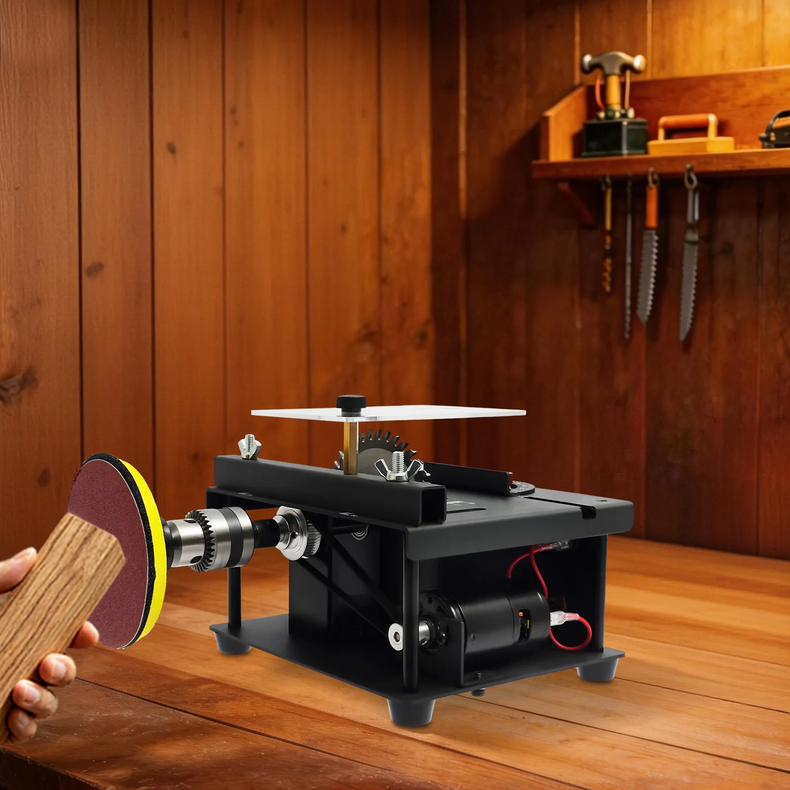 Cutting Tool Machine Table Saw Mini Table Saw 200W Adjustable Angle 0-90° Wood Cutter Polisher Wide Voltage Multifunction