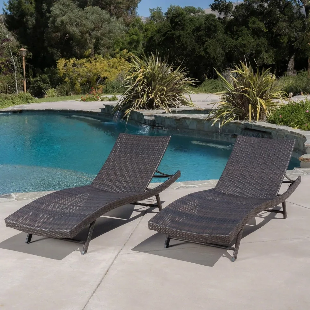 

Outdoor Wicker Chaise Lounge Chairs Set of 2, Modern Patio Rattan Reclining Poolside Beach Chair with Adjustable Backrest, Ergon