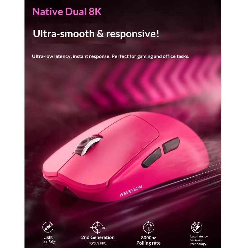 Eweadn X23 Wireless Gaming Mouse Lightweight 56g Small Hands Dual 8k Low Latency Wired Bluetooth For Pc Office Esports