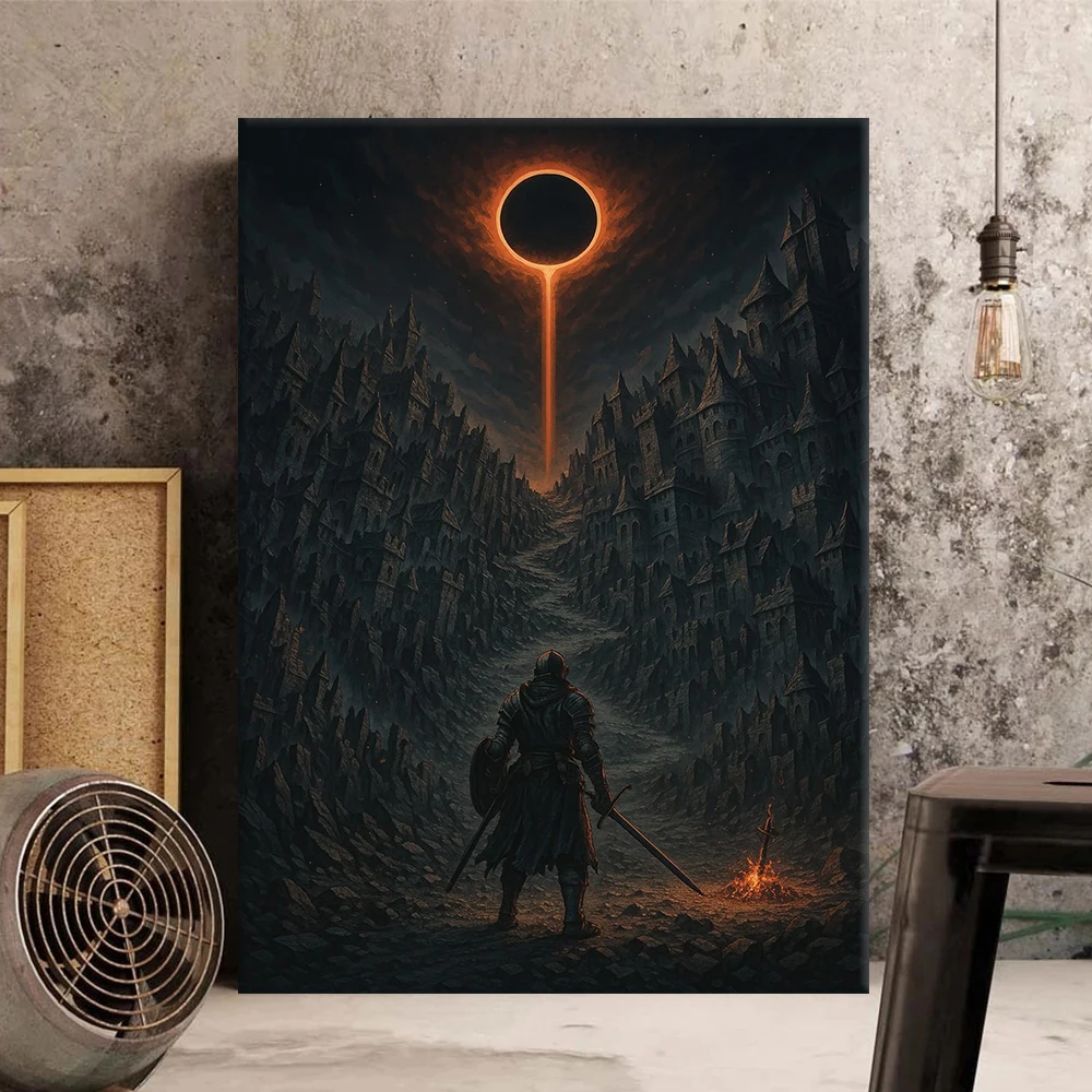 D-Dark Souls Poster Canvas Wall Art Print Soulsborne Decorative Painting for Home Decor & Gifts Unframed
