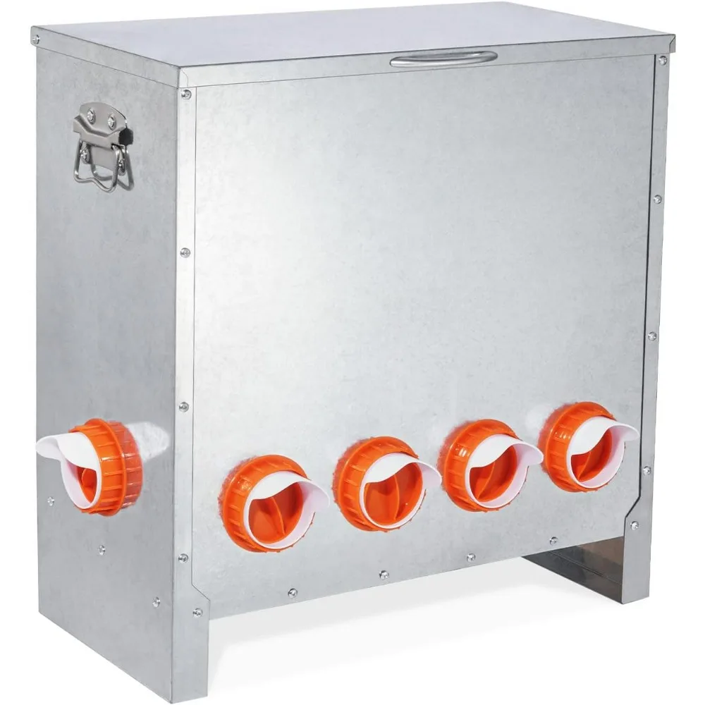 

Automatic Chicken Feeder No Waste Large Capacity 85lbs 6-Ports Metal Poultry Feeder with Pull Handle for Chickens Geese Ducks