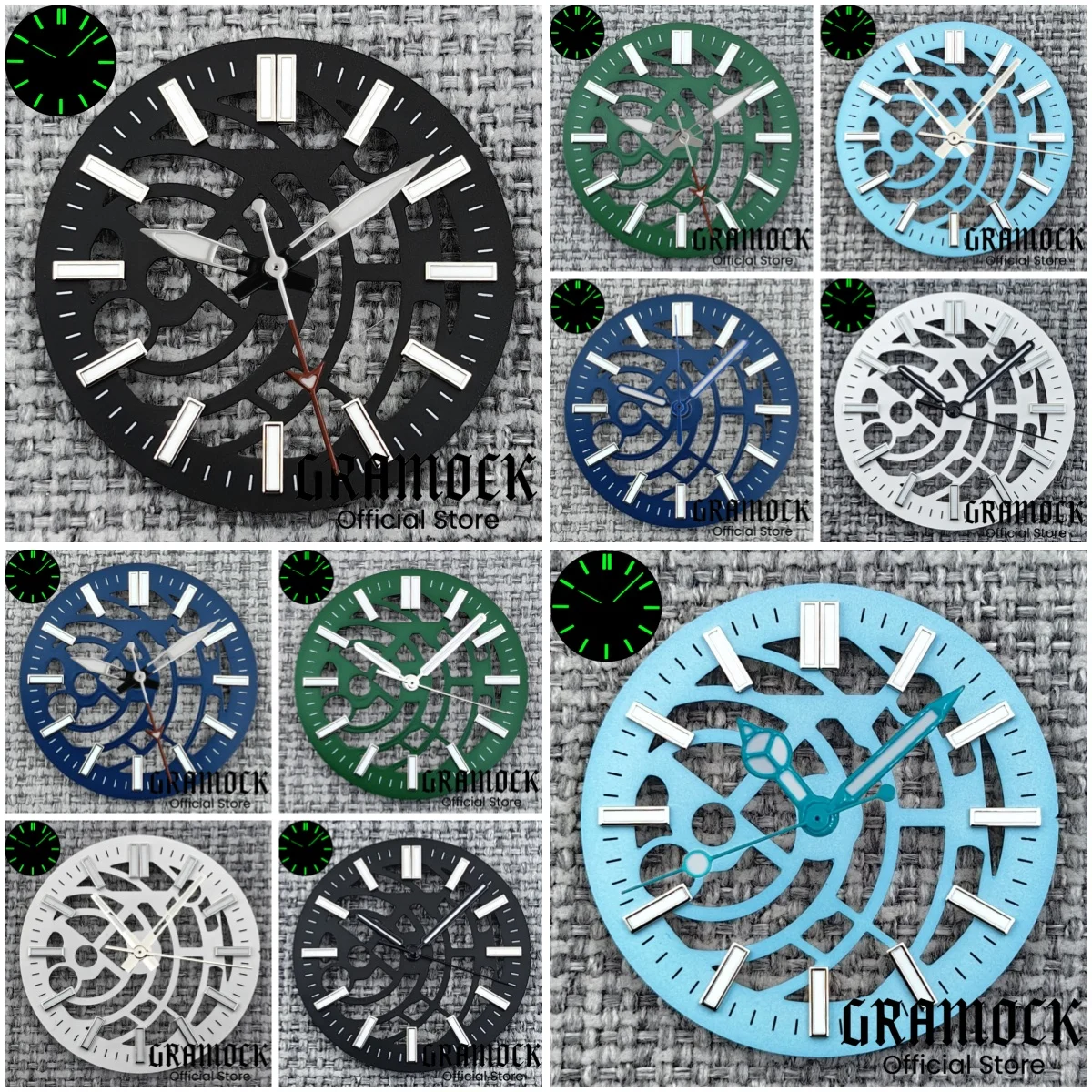 Gramock NH70 NH72 31mm/29mm Hollowing Out Dial With Skeleton Hollow Hands Luminous Fit NH70 NH72 Movement Watch Replacement Part