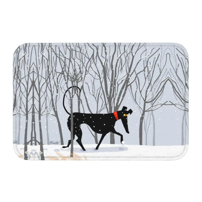 Winter Hound Front Door Mat Indoor Quick Dry Greyhound Whippet Sighthound Dog Doormat Floor Bathroom Entrance Rug Carpet