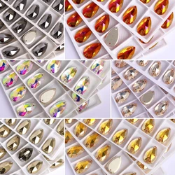 Drop High Quality Glass Sew On Rhinestone Pear Glitter Crystal AB Stones Black Flatback Rhinestones for Sewing Fabric Clothes