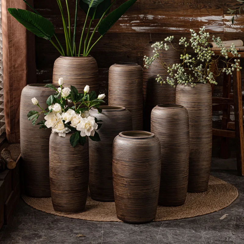 

Large - sized Floor - standing Ceramic Vase, Retro Chinese Style, for Living Room, Hotel, Homestay & Courtyard Decoration - Feng