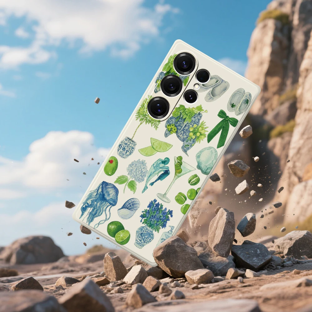 Casing Ponsel Gaya Hijau Segar untuk Samsung Galaxy S25 S24 S23 S22 S21 S20 Ultra Plus S23 FE S21FE S20FE S10 Plus Sampul Silikon