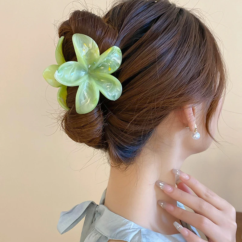 Koreaanse Bloem Haarclip Voor Vrouwen Heldere Olie Marmer Textuur Haar Klauwen Haai Clips Meisje Haarspeld Zomer Haaraccessoires Hoofddeksels