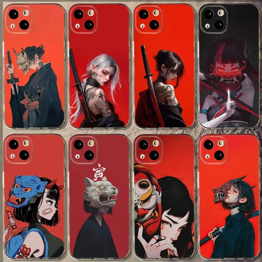 

Anime Girl Samurai Phone Case For iPhone 16,15,14,13,12,11 Plus,Pro,Max,XR,XS,X,7,8 Plus,SE,Mini Soft Transparent Cover