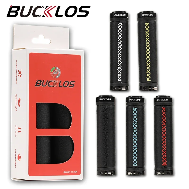 BUCKLOS Leather Bicycle Handlebar Grips Shockproof Soft Mtb Cuffs with Lock Ring Mountain Bike Handlebar Sleeve Cycling Parts