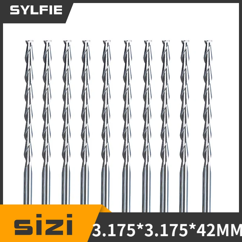 10 sztuk z węglika spiekanego podwójne dwa flet spiralna obieraczka 3.175x42mm frezy CNC