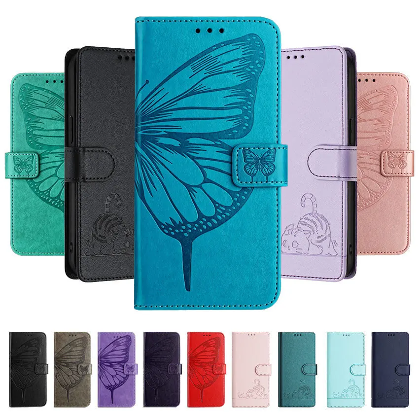 Flip Butterfly Cat Case For Honor 70 80 9 90 9X Magic 5 6 Pro Lite GT Smart Card Slot Photo Frame Anti-theft Brush Book Cover