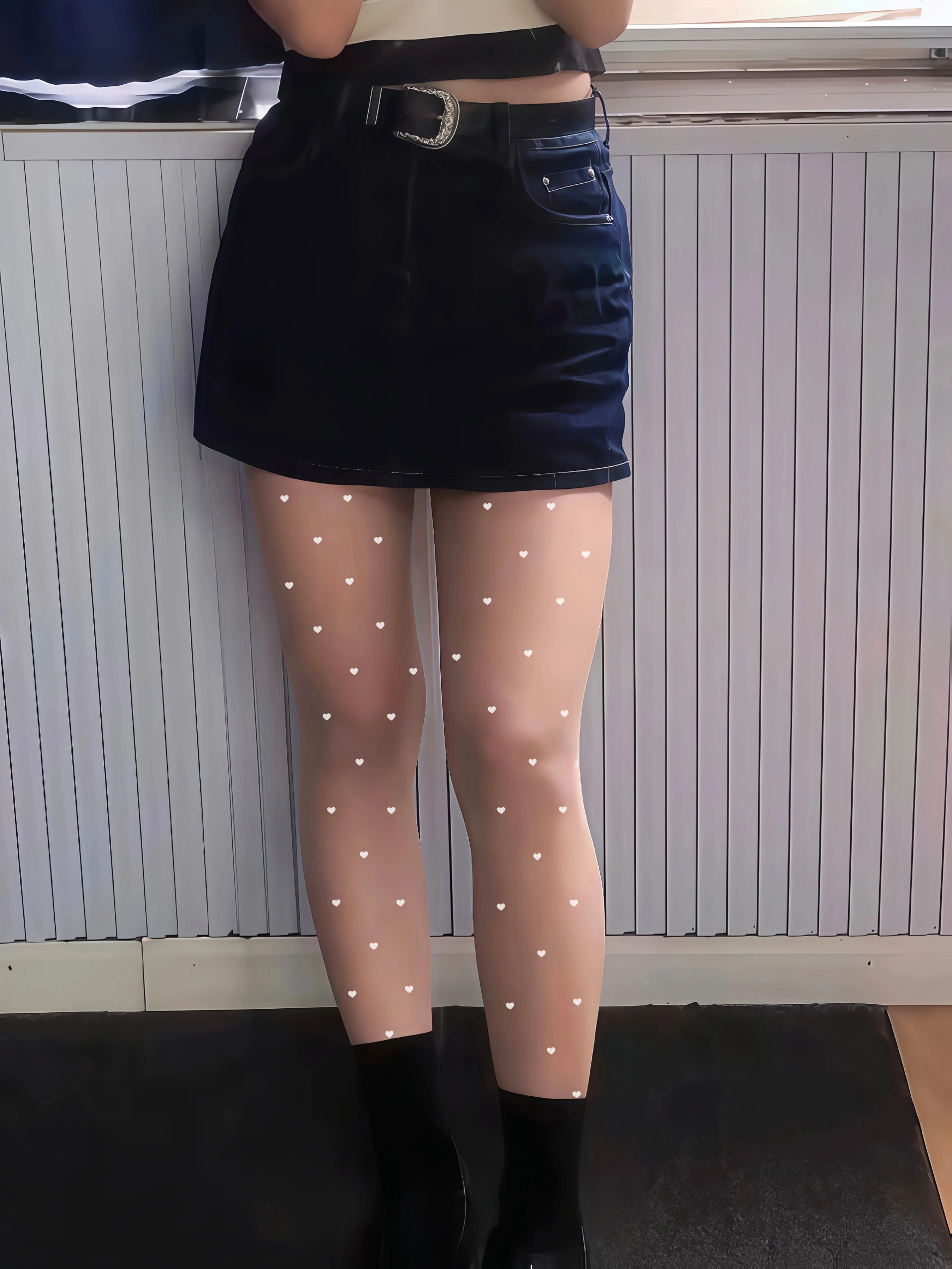1 Pair Women's White Heart Print Tights High Stretch Comfortable Sexy Sweet Cute Trendy Base Hosiery for Date