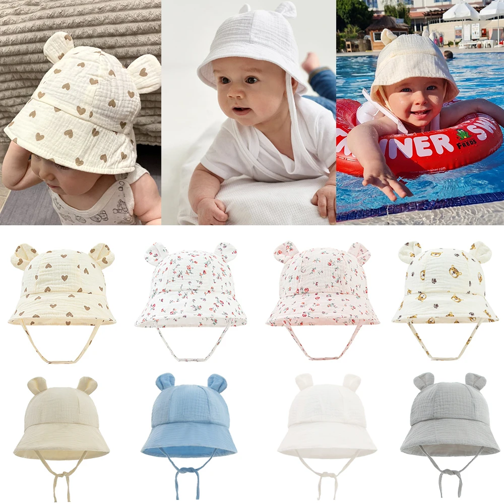 Hot Sell Soft Cotton Baby Bucket Hat Cute Ear Baby Girl Boys Hat Summer Autumn Kids Sun Panama Hat Outdoor Caps For 3-12 Months