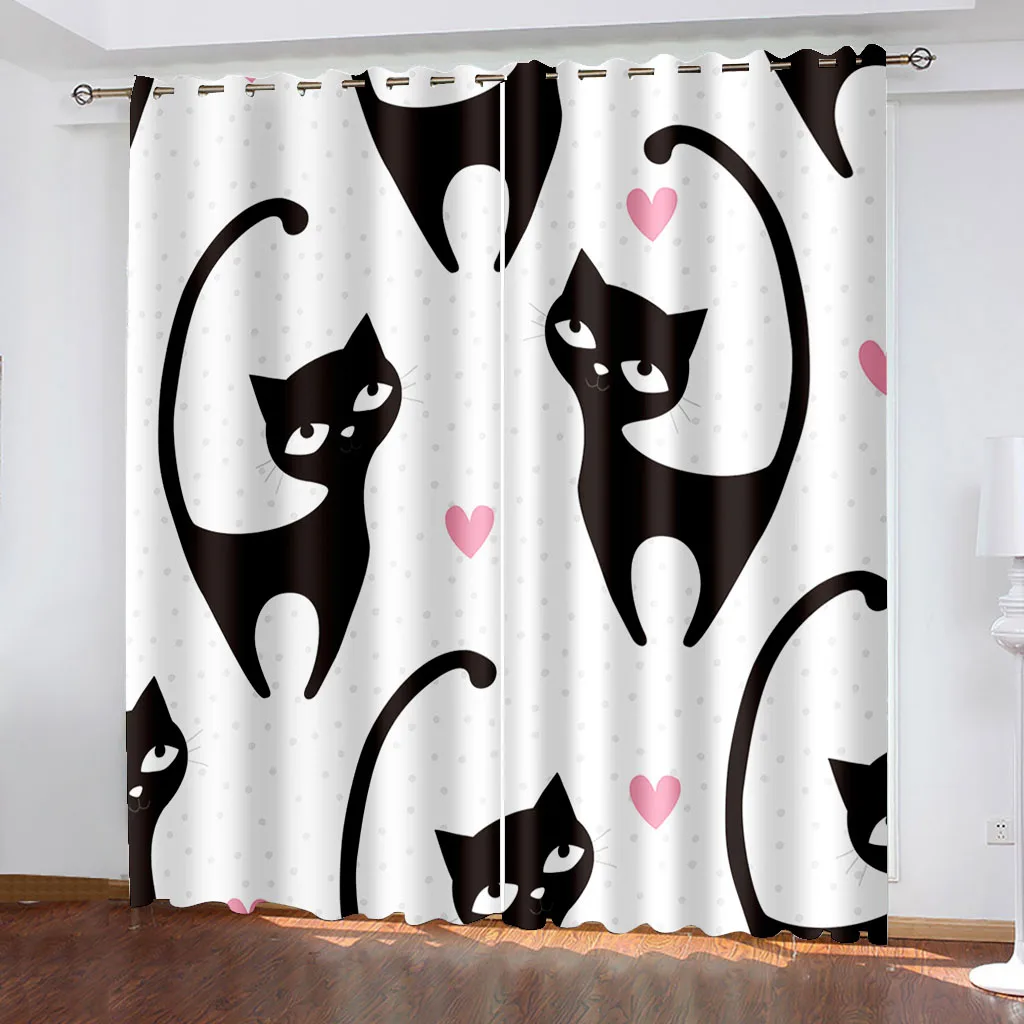 3D Cheap Cartoon Cat Cute Funny Design Shade Thin 2 Piece Window Curtain for Children\'s Kid Bedroom Living Room Decor on Sale