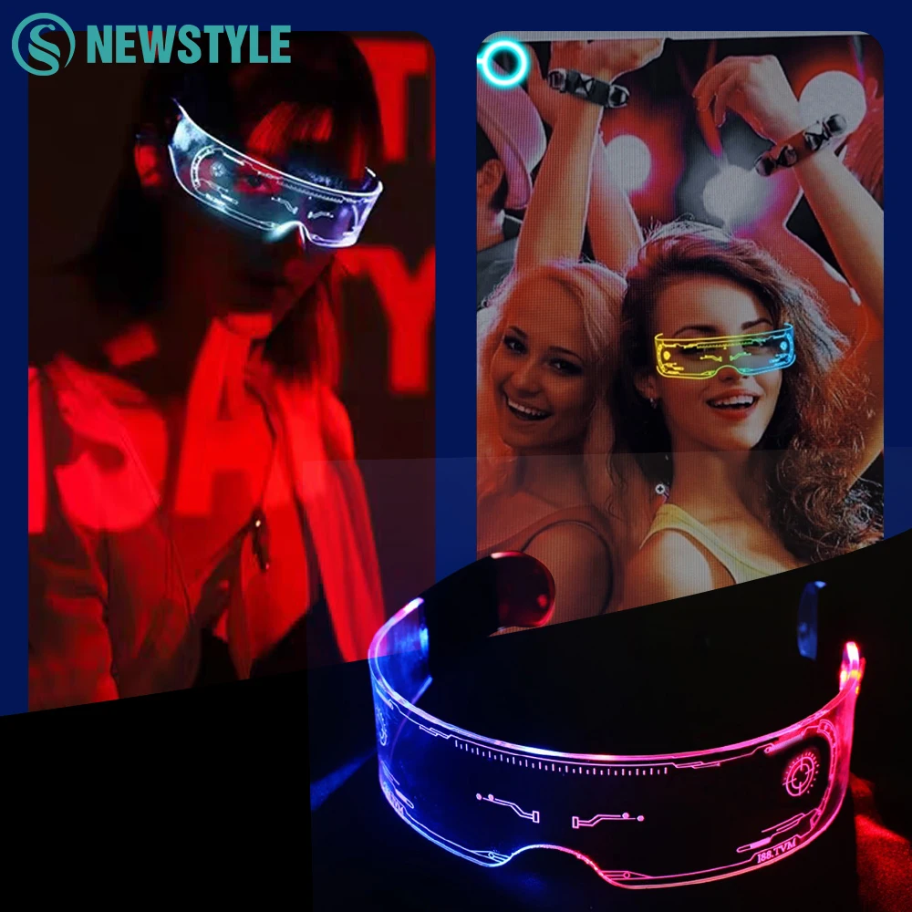 Upgraded LED Luminous Glasses Night Light Vintage Punk Goggles Christmas Decoration Neon Colorful Fashion Party