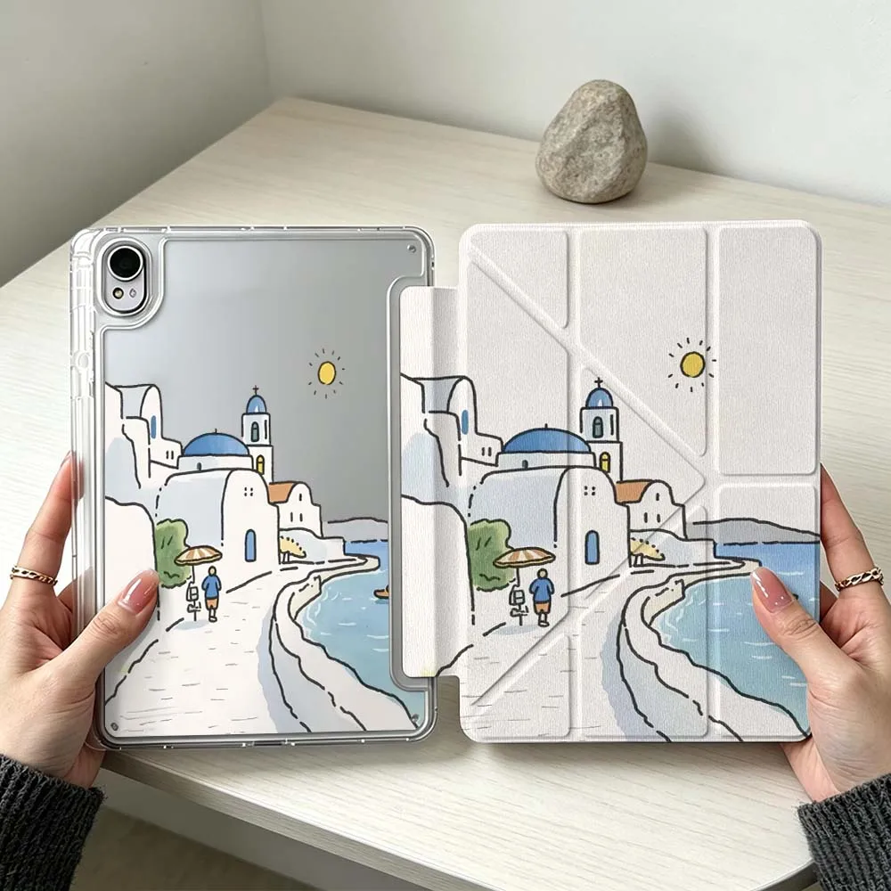 Cartoon Watercolor Landscape For Huawei MatePad Pro SE Air 12X Honor Pad 9 V9 GT X9a X9 Foldable 3Y Tablet Case Soft