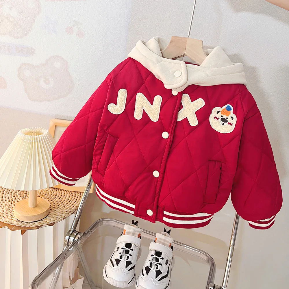 

Autumn Winter Baby Cotton Clothing for Boys and Girls, Plus Velvet and Thickening, Cute Kawaii Fashion Hooded Jacket Kids Jacket