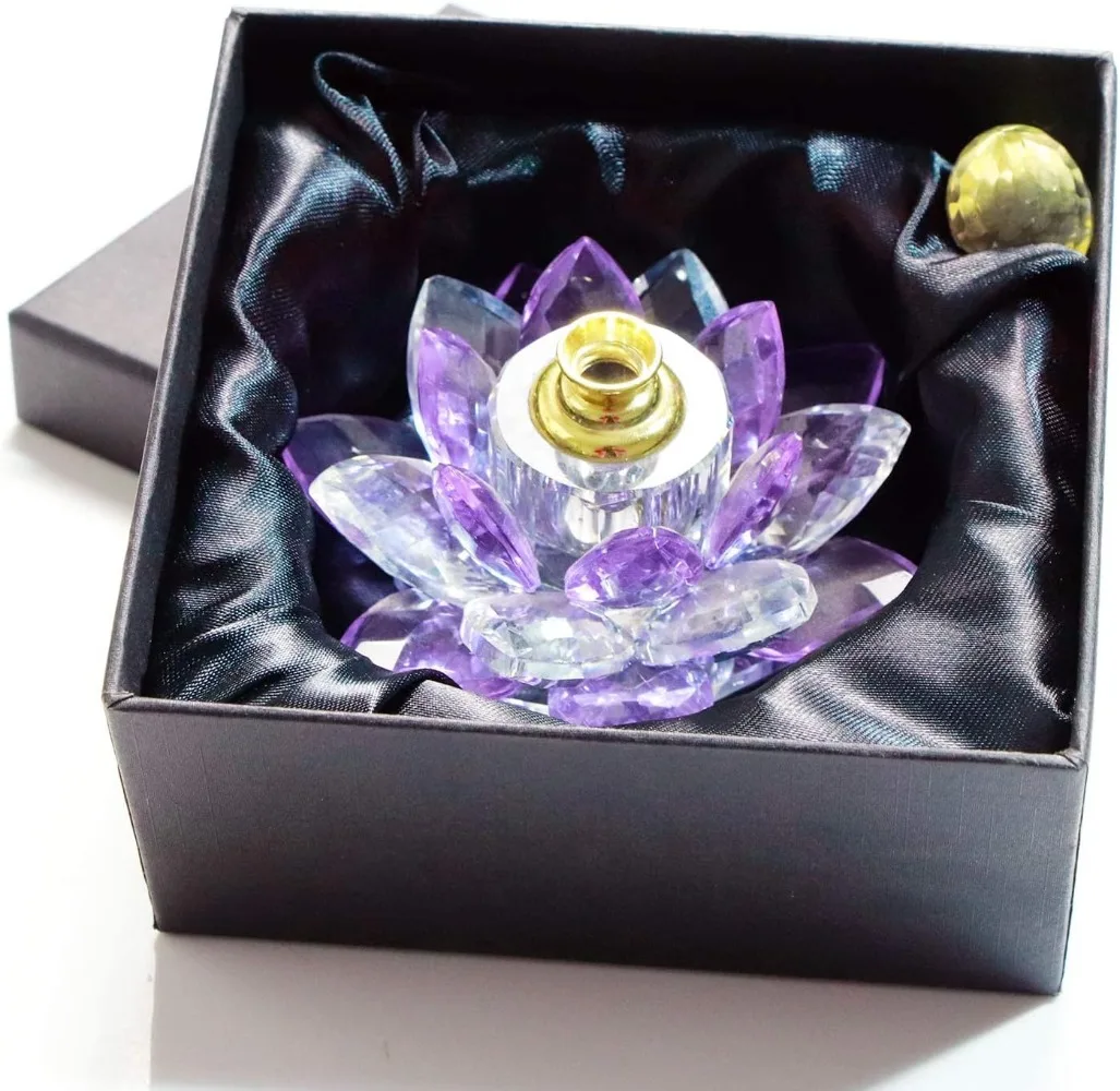 Vintage plnitelné parfém láhev broušené sklo fialový prázdný lotos kvést figurky sklo dar pro její kamaradka manželka domácí dekorace
