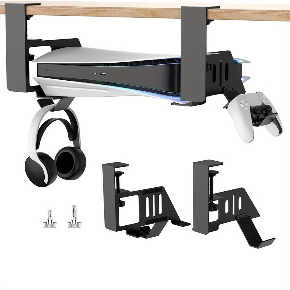 

Металлическая горизонтальная подставка, комплект для хранения под столом для консолей PS5/PS5 Slim (дисковые и цифровые версии), расширяемые аксессуары