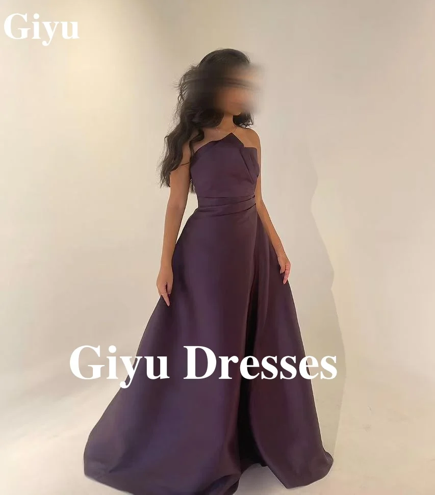 Giyu Elegant Purple Satin Evening Dress Sleeveless Off The Shoulder Bodice Pleated Floor Length Formal Prom Dresses Party Gowns