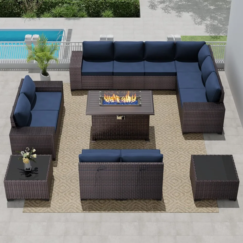 

Outdoor Patio Furniture Set with Propane Fire Pit Tables, 13 Pieces Outdoor Sets w/ Approved 43" Gas Outdoors Fire Table