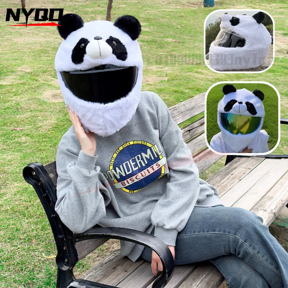 

Motorcycle Helmet Plush Protective Cover Riding Helmet Head Cover Cute Cartoon Panda Helmet Cover
