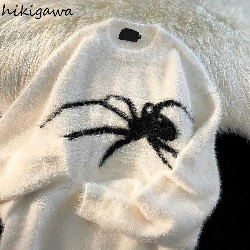 Spider Sweater for Women Pull Femme Vintage Thicked Fashion Jumper Ropa Mujer Korean Knitting Casual Oversized Y2k Pullovers