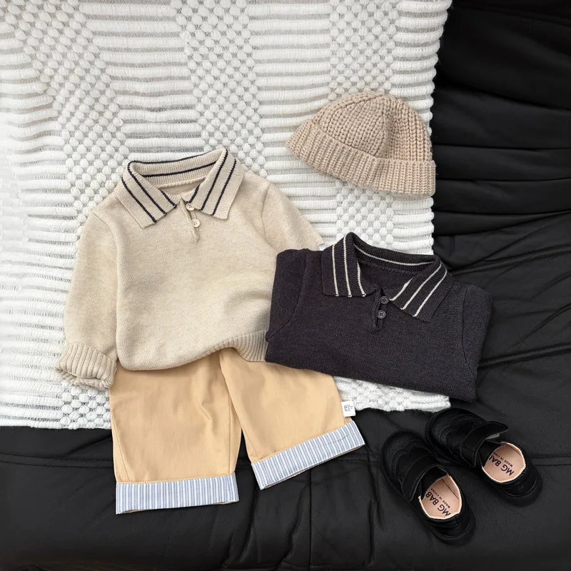 2026 Autumn New Children Loose Trousers Fashion Boys Striped Cuffed Casual Pants Baby Versatile Straight Leg Pants Kids Clothes