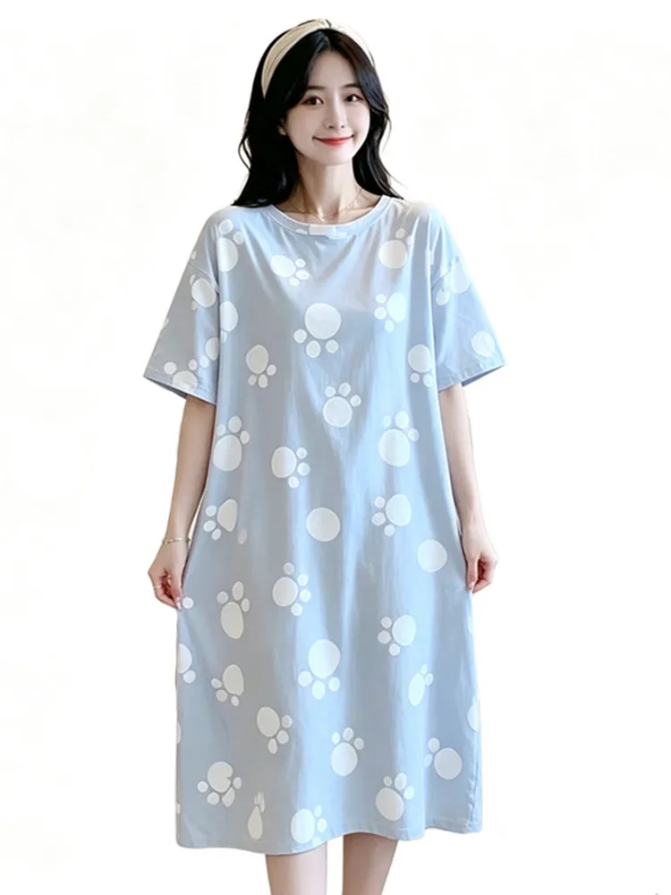 Damen Schlafkleid Kurzarm Nachthemd Übergröße Damen Schlafanzug Lounge Cartoon Pyjama Niedlich – Detail 4