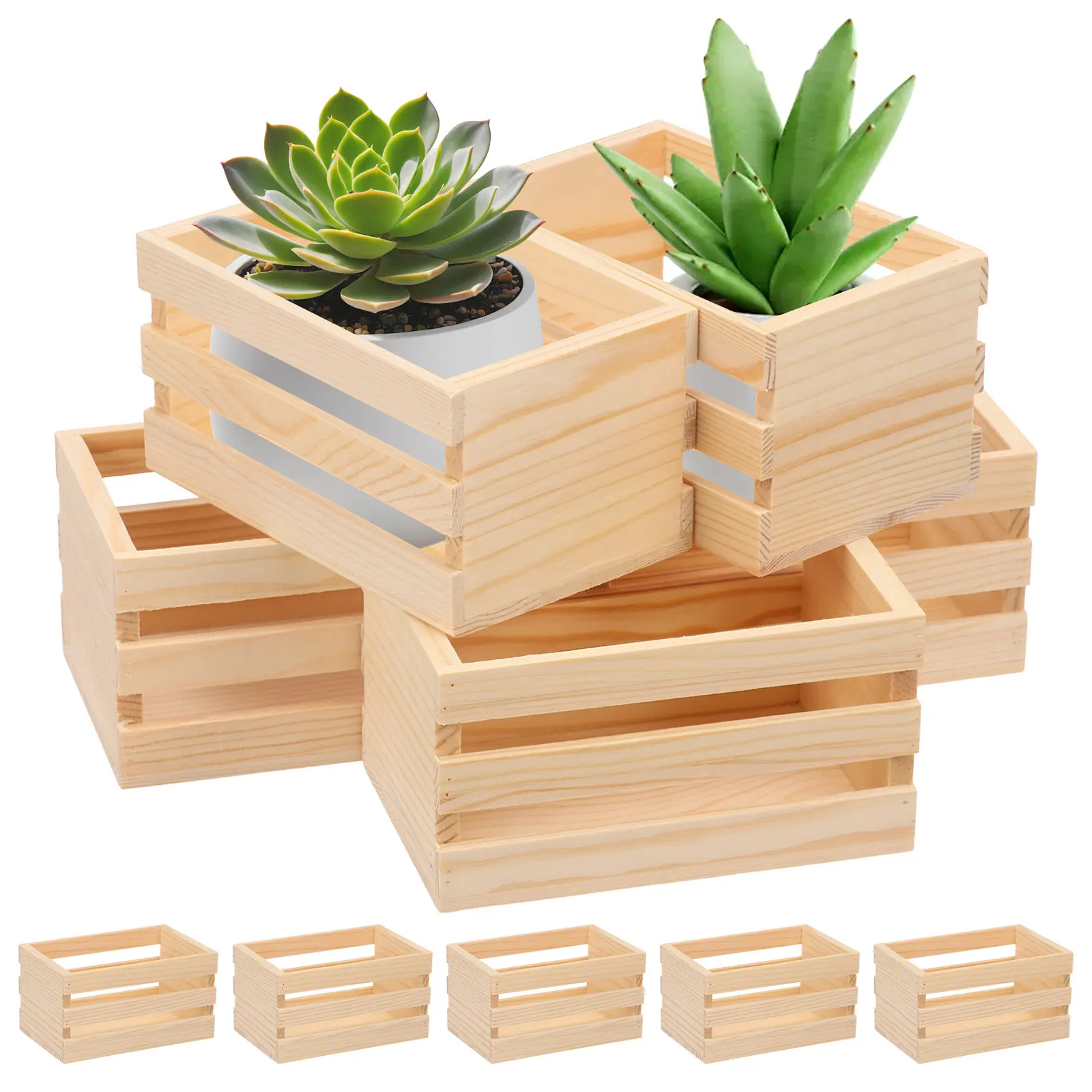 

10Pcs Desktop Wooden Storage Box Hollow Design Mini Organizer For Stationery Multipurpose Small Basket Vintage Decorative Crate