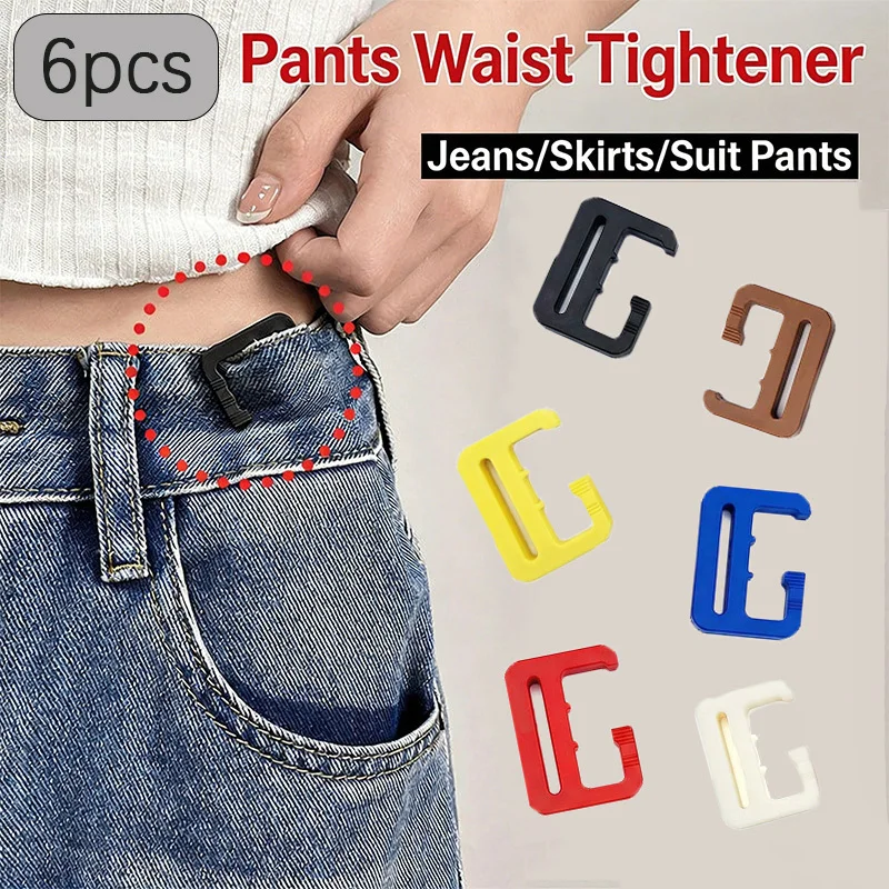 6Pcs Adjustable No-Hole Waist Buckle Tightener for Jeans Pants Dress Skirt DIY Clothing Accessories Durable Multi-Color