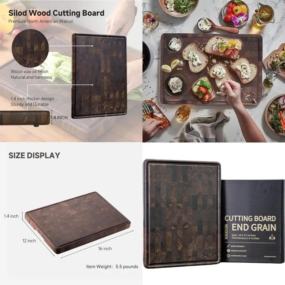 

Большая разделочная доска с зерном из орехового дерева 16x12 дюймов с пазом для сока и клетчатым дизайном для использования на кухне