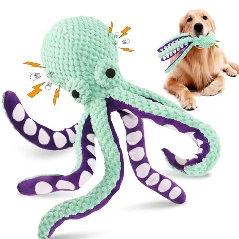 Squeaky Octopus Plush Dog Toy Indestructible Teething Chew Toy Interactive Sound Pet Stress Relief Boredom Toy for Dogs and Cats