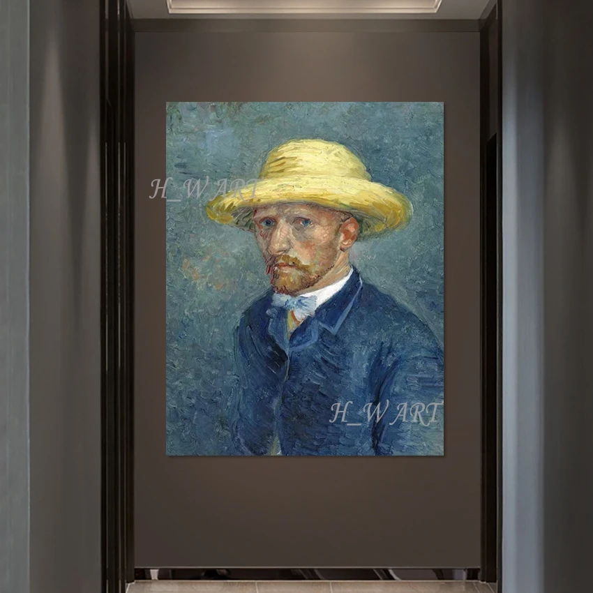 صورة شخصية قبعة صفراء لوحة زيتية تجريدية، تصميم أكريليك لتزيين الحائط الفني للمكتب المنزلي، بدون إطار، عمل فني للصور