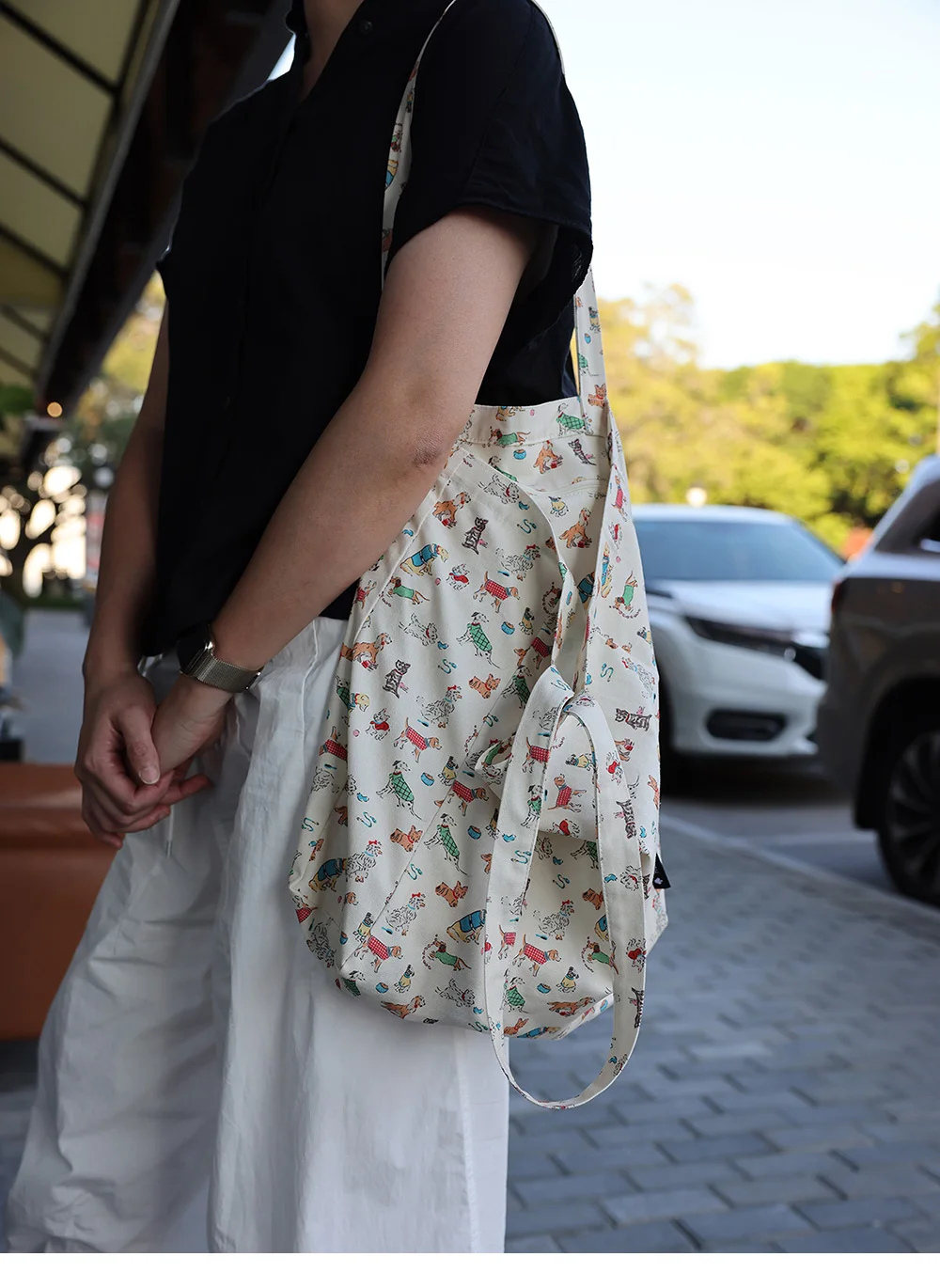 Damen-Einzelschultertasche mit Cartoon-Tiermuster, lässig, niedlich, Kawaii, adrette Damen-Einkaufstasche – Detail 4