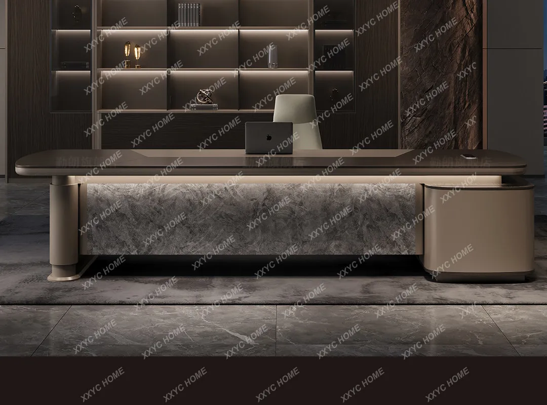 

FFHigh-end wood grain light luxury minimalist desk boss table high-end desk, president table