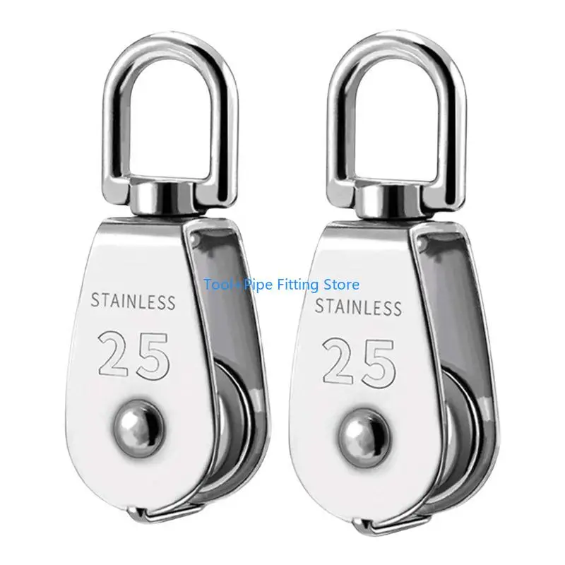 F92B 2PCS Thép không gỉ Nhiệm vụ hạng nặng đơn Bánh xe nâng dây nâng dây thừng ròng rọc
