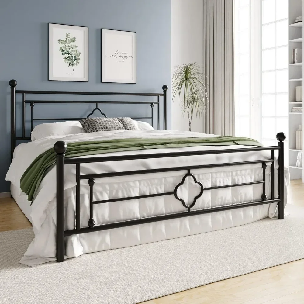 Metal Platform Bed Fram, Vintage Victorian Style, Wrought Iron Headboard and Footboard/Mattress Foundation for Storage/No Box