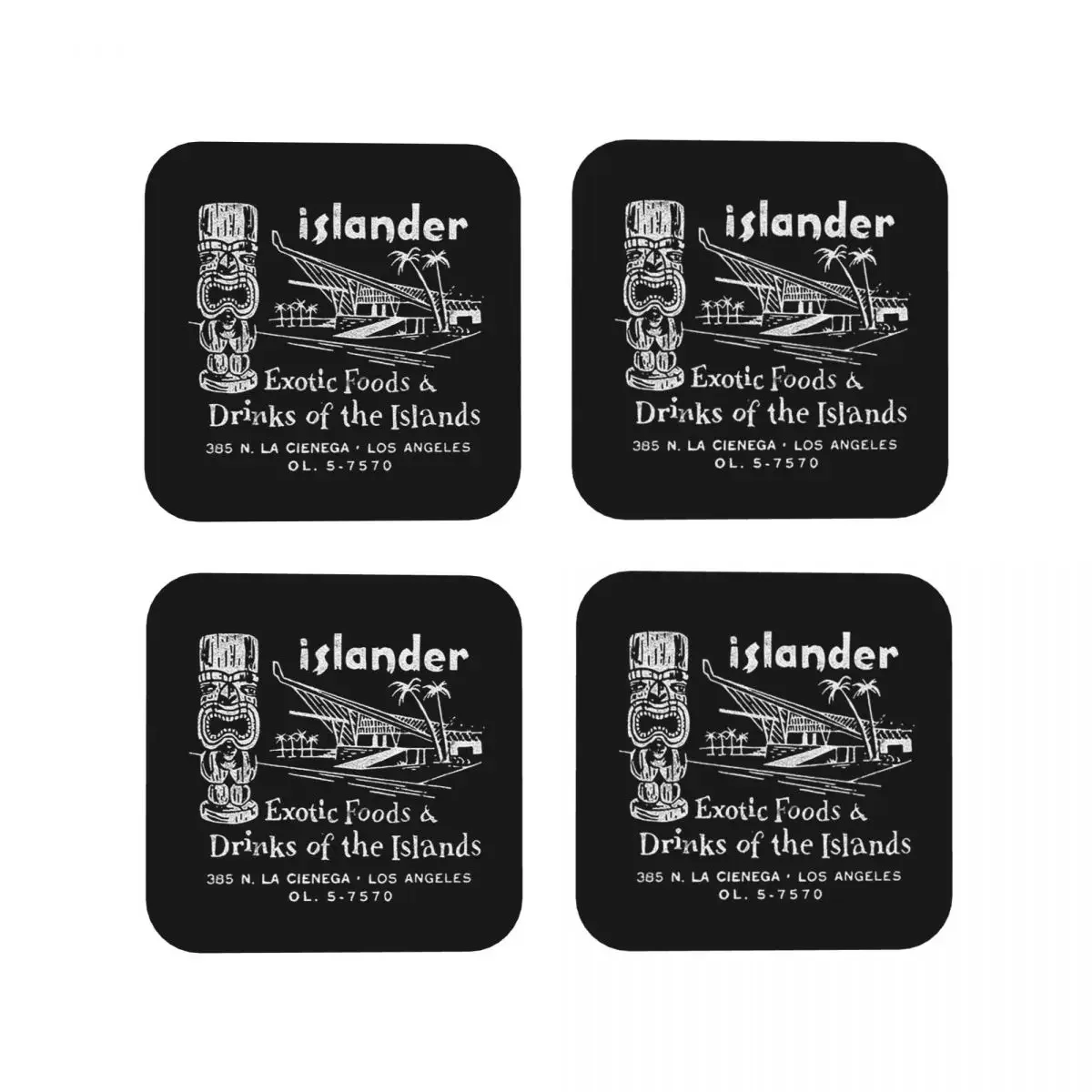 Tiki Bar Vintage Americana The Islander Coasters Kitchen Placemats Waterproof Cup Coffee Mats For Home Tableware Pads Set of 4