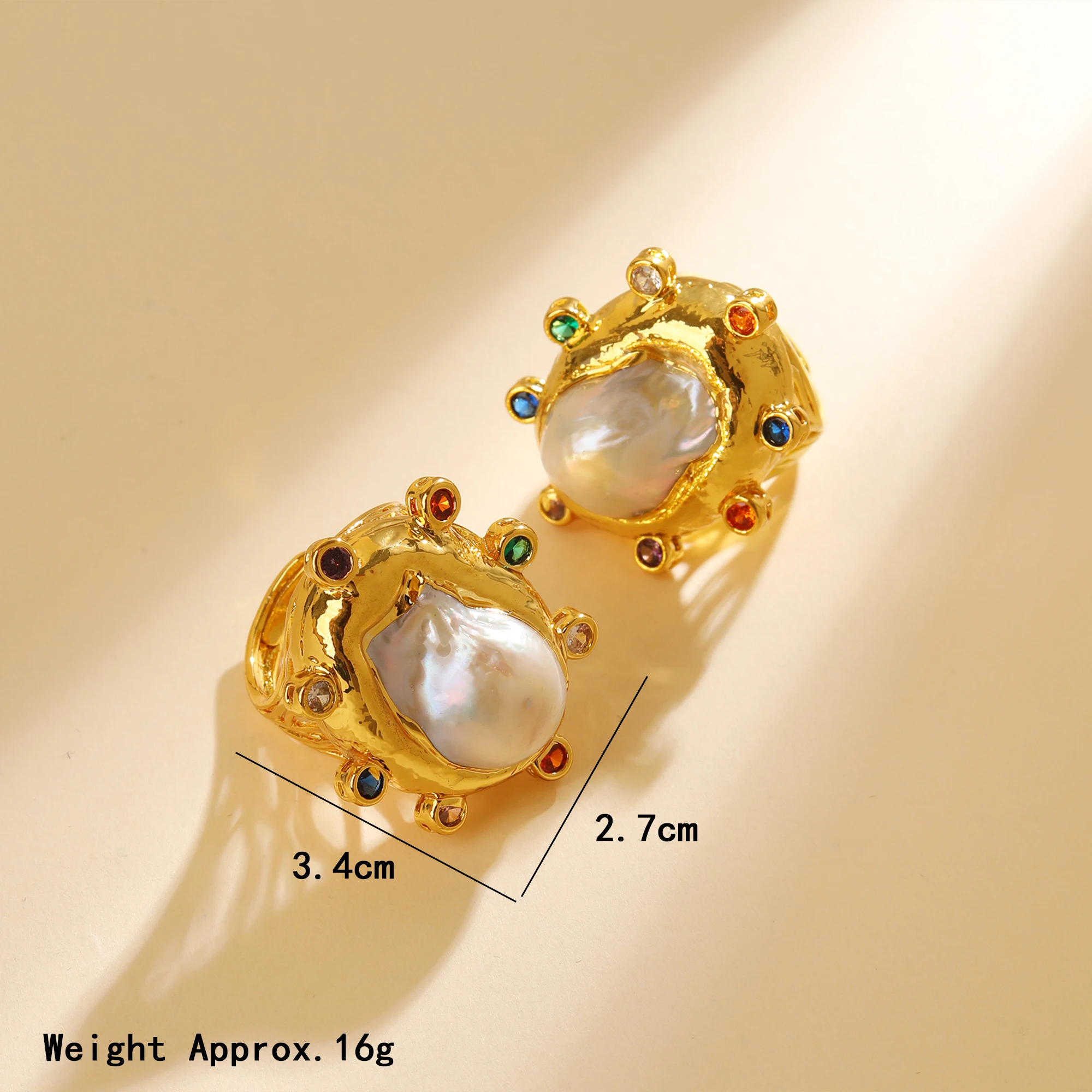 Barock-Perlenring Unregelmäßiger Vergoldeter Ring Luxuriöser Vintage Verstellbarer Fingerring Modischer Damenschmuck für Abendveranstaltungen – Detail 6